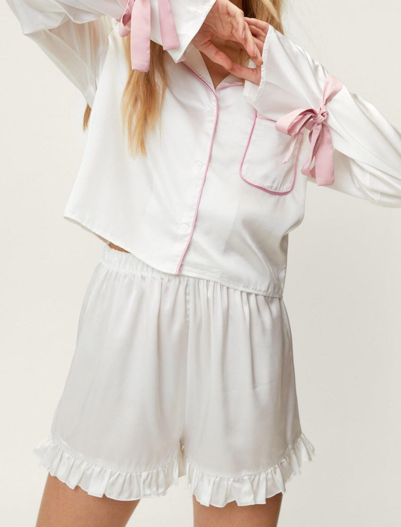 Ruffled Pajama Set with Bow Ties