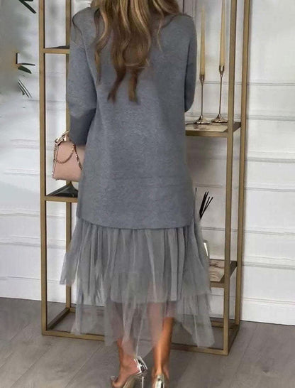 Layered Turtleneck Sweater Mesh Dress