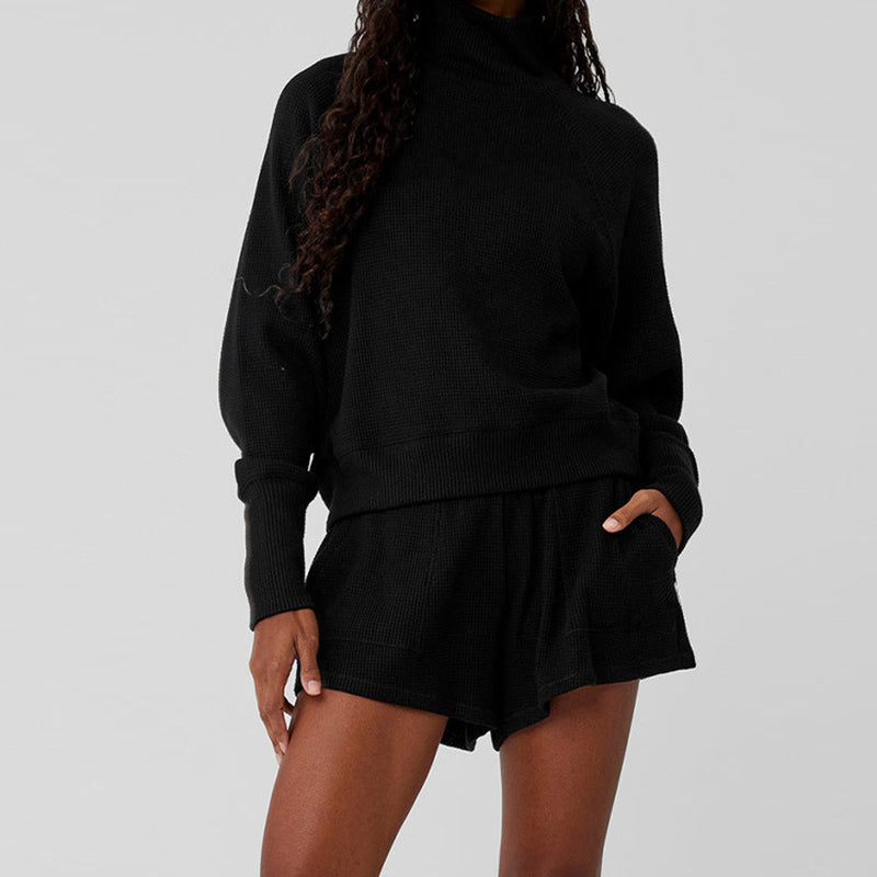 Waffle Knit High Neck Pullover