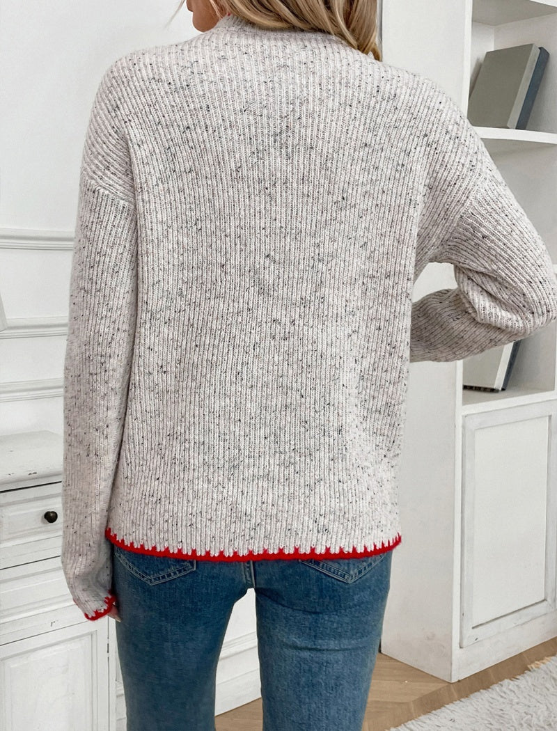 Crew Neck Sweater with Heart Patch Design