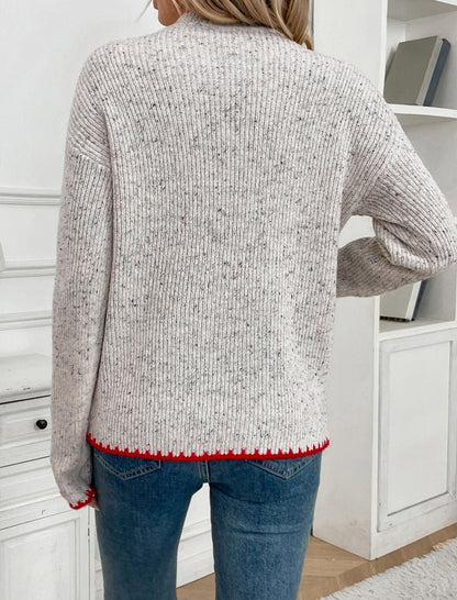 Crew Neck Sweater with Heart Patch Design