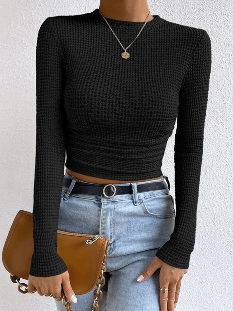 Ruched Cropped Long Sleeve Top