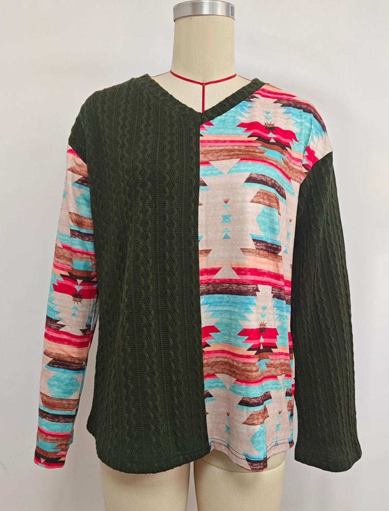 Color-Blocked Printed Sweater