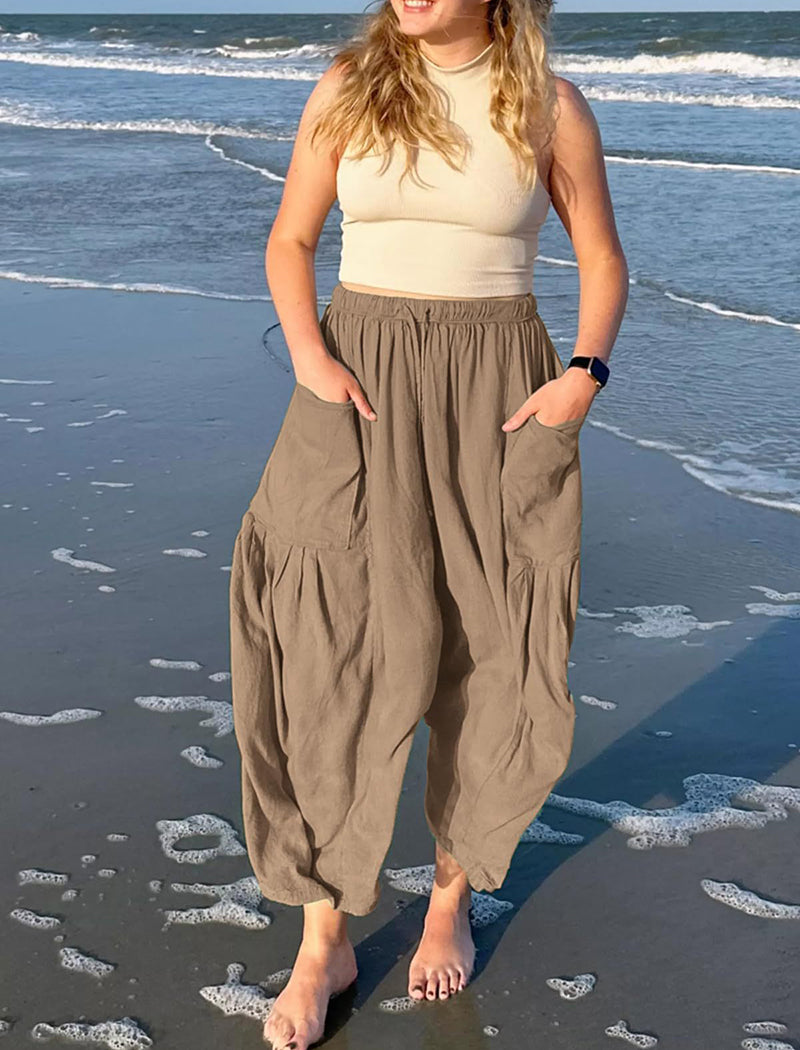 High-Rise Wide-Leg Drawstring Pants