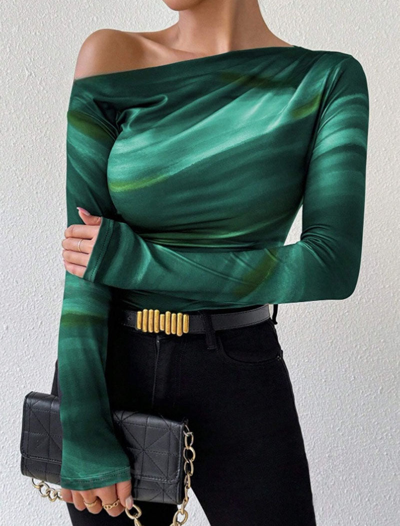 One-Shoulder Long-Sleeve Ruched Top