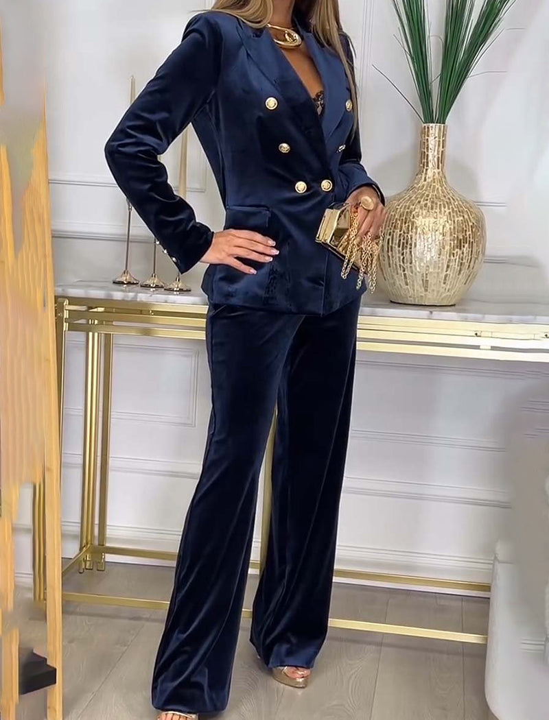Double-Breasted Velvet Two-Piece Suit