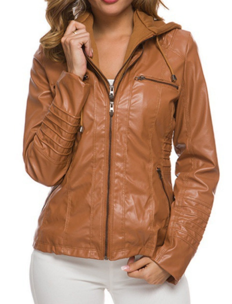 Hooded PU Leather Jacket