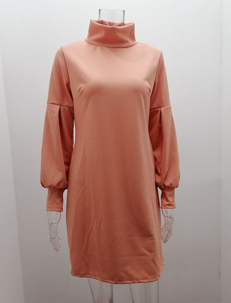 Mock Neck Balloon Sleeve Knit Dress