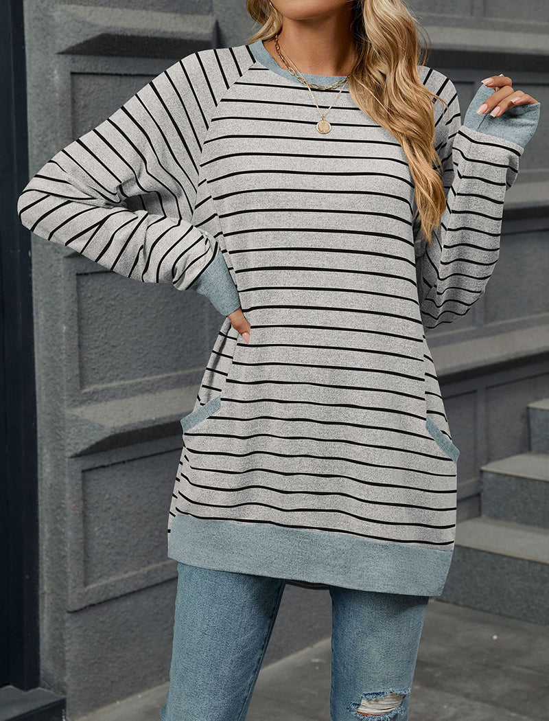 Striped Loose Fit Tunic Sweater