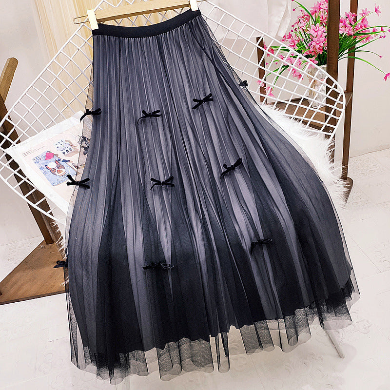 Bow Detail Mesh Flared Skirt