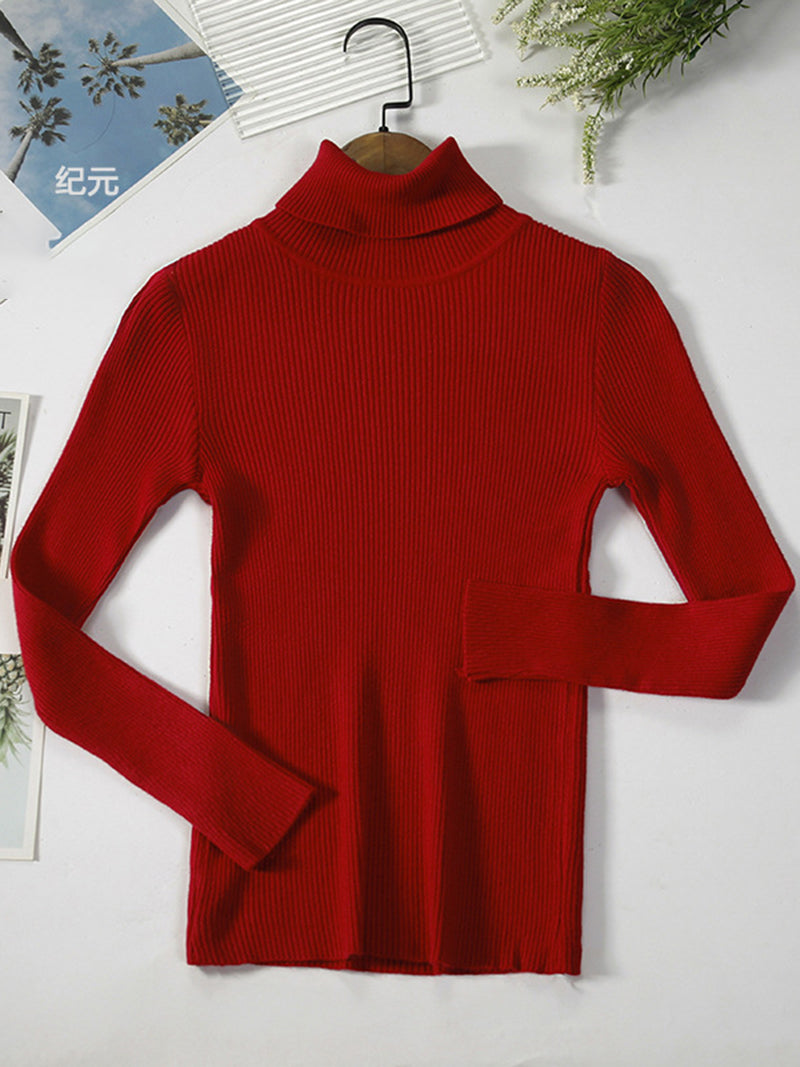 Ribbed Turtleneck Long-Sleeve Top