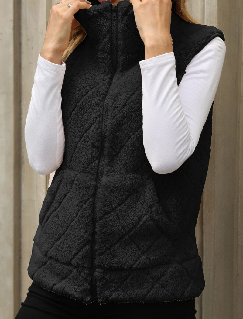 Quilted Sleeveless Vest with Stand Collar