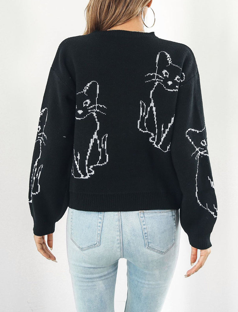 Cat Graphic Knitted Pullover Sweater