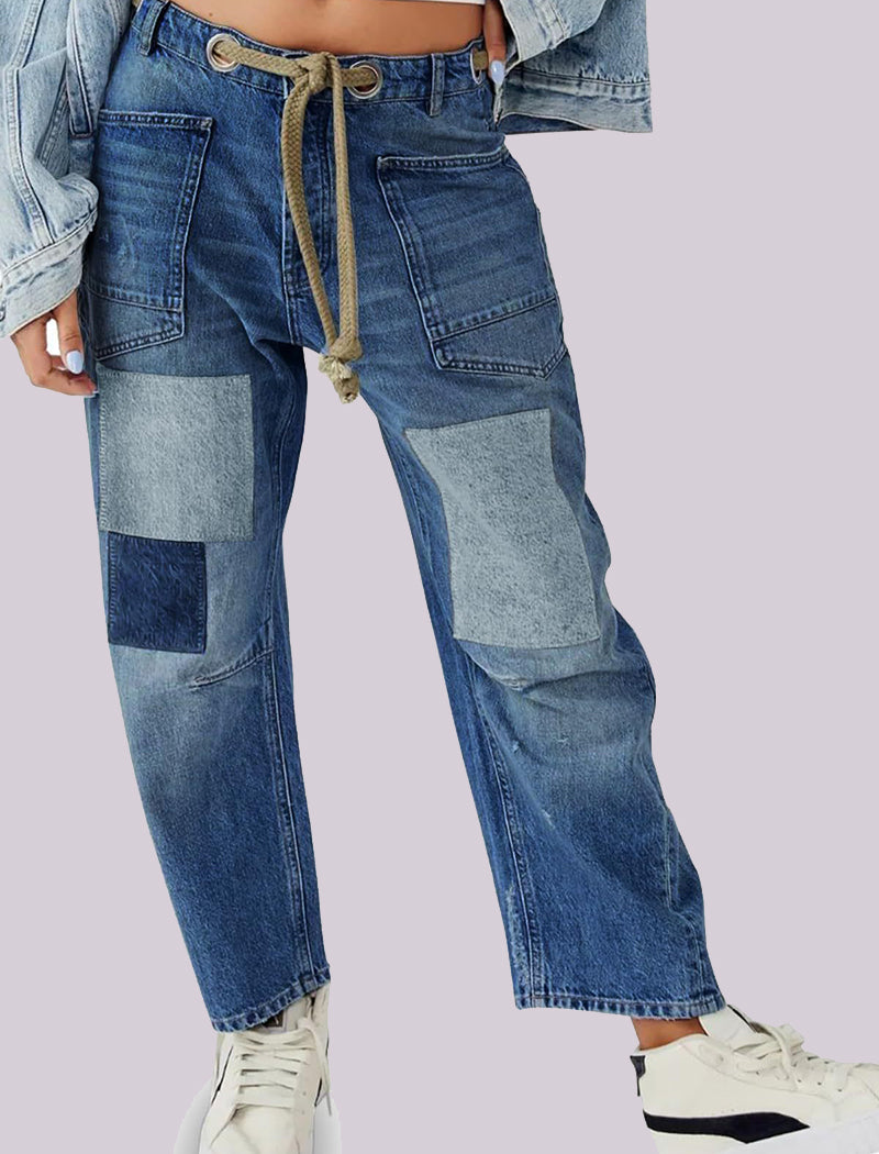 Wide-Leg Drawstring Jeans