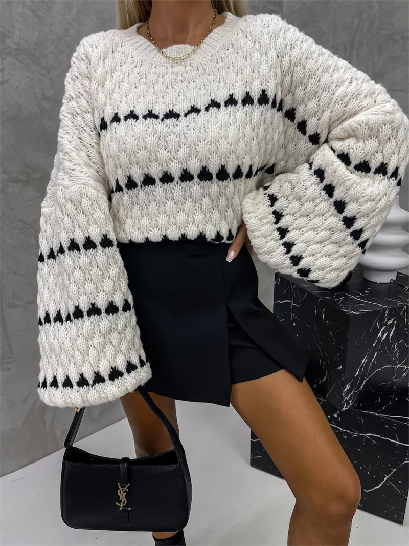 Flare-Sleeve Chunky Knit Sweater