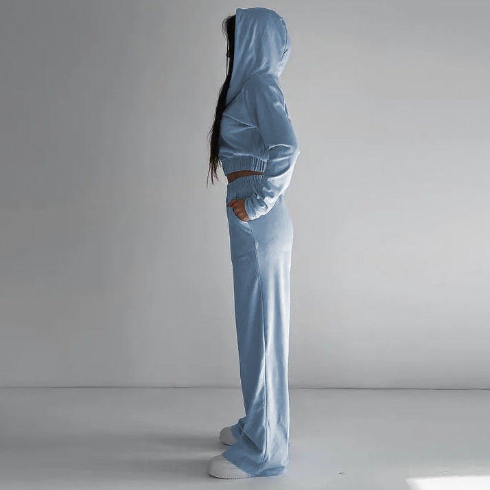 Solid Hooded Top and Pants Set