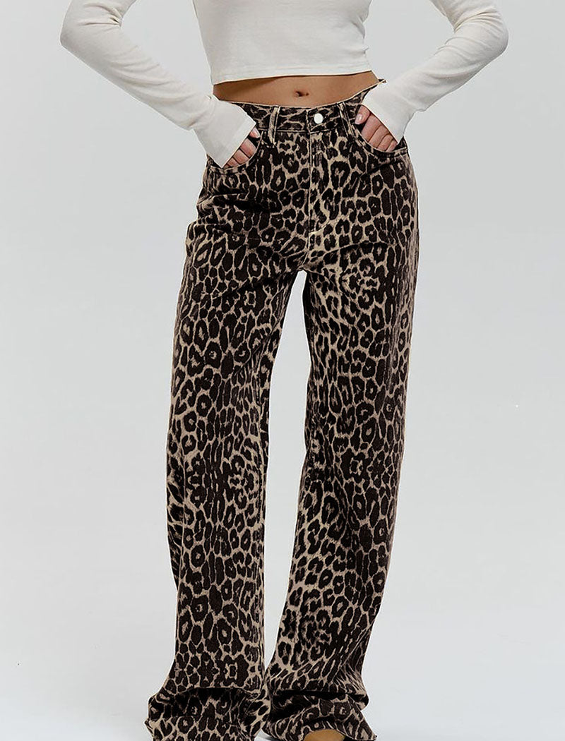 Leopard Print Flared Wide-Leg Pants