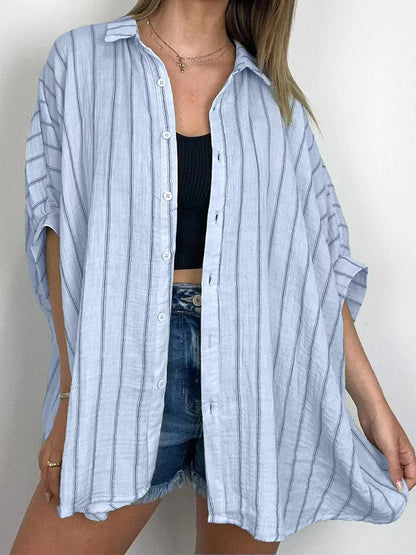 Oversized Striped Button-Up Shirt