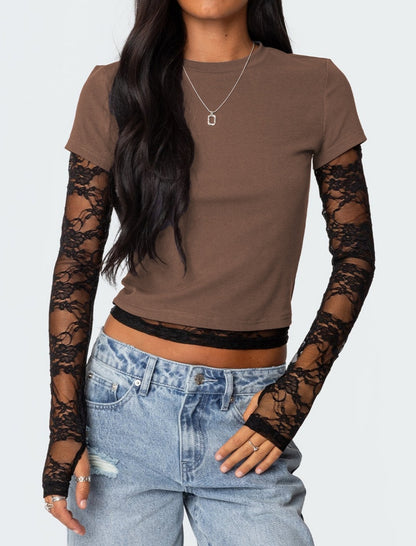 Faux Two-Piece Long Sleeve Crewneck Tee