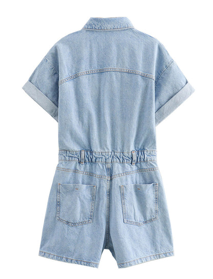 Collared Short Sleeve Denim Romper