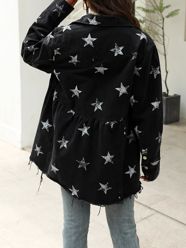 Star Print Button-Front Jacket