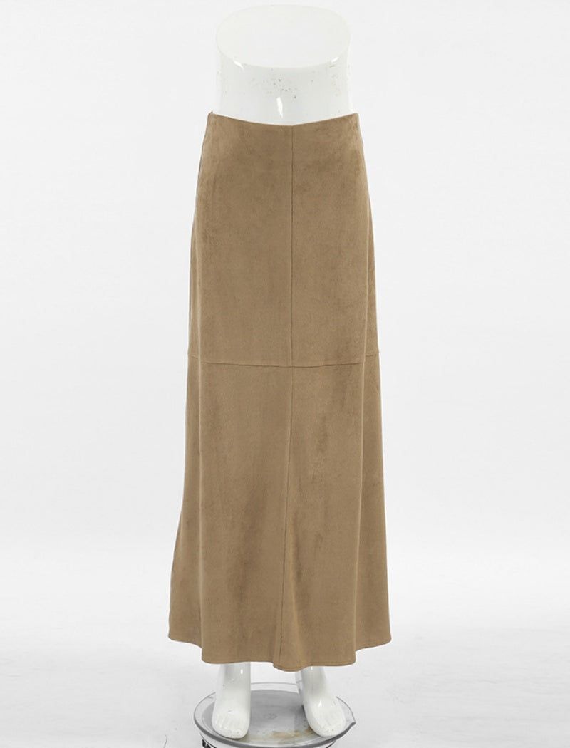 Midi Skirt with Soft Suede Texture