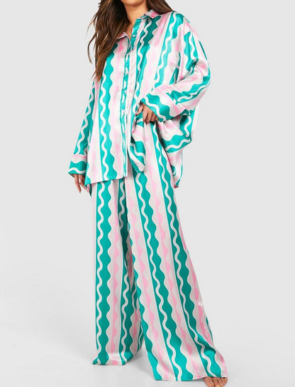 Checkerboard Print Satin Pajama Set