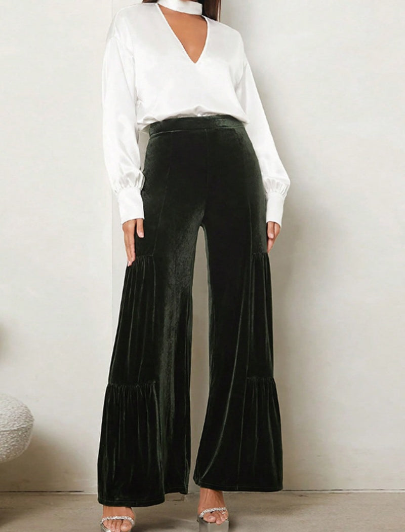 Velvet Tiered Wide-Leg Pants