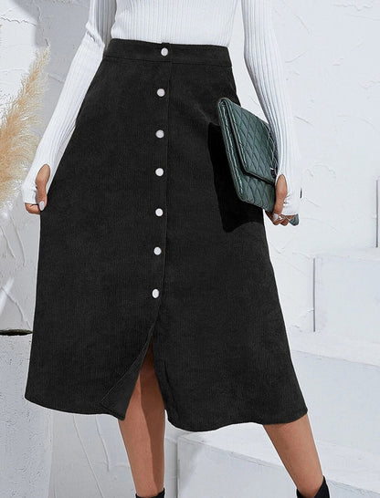 Button-Front A-Line Midi Skirt