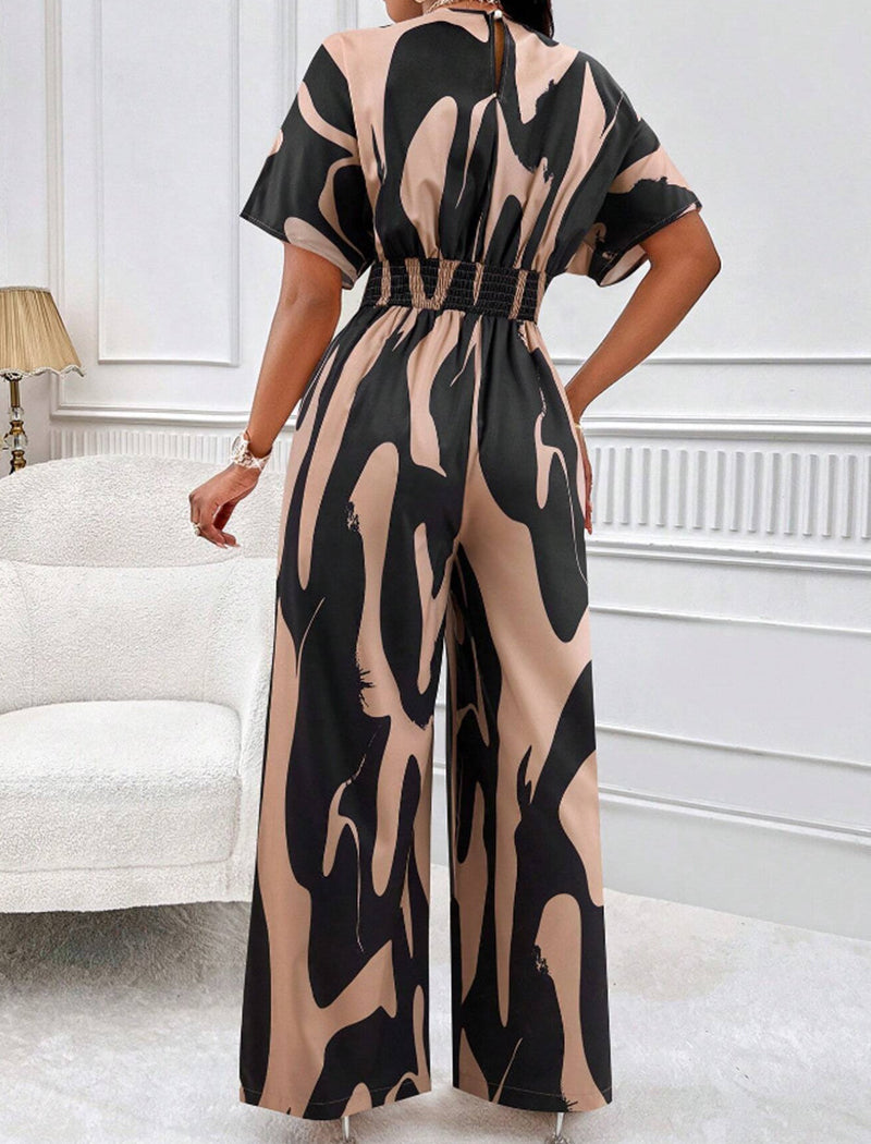 Abstract Print V-Neck Jumpsuit