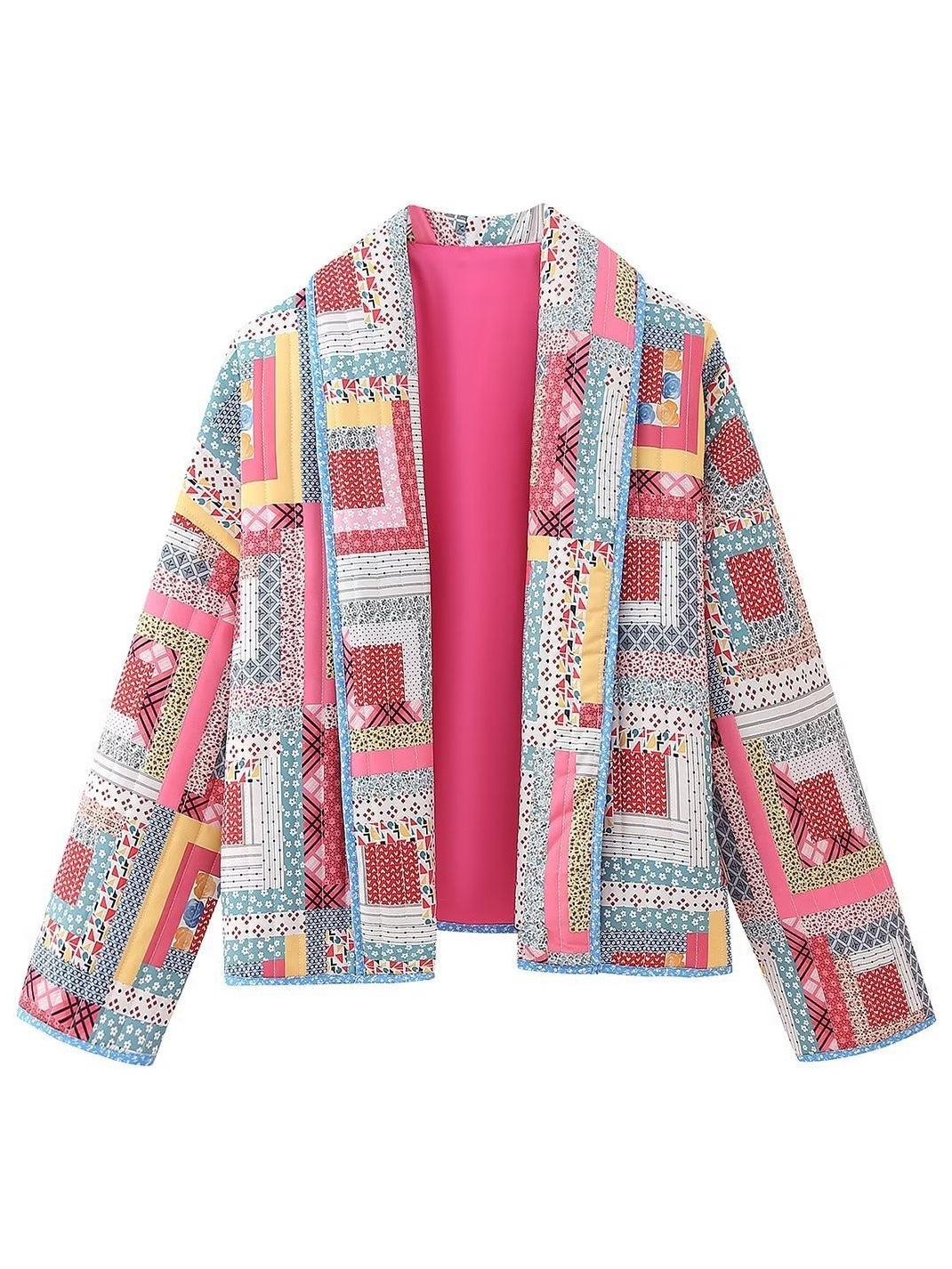 Graphic Print Trim Quilted Coat