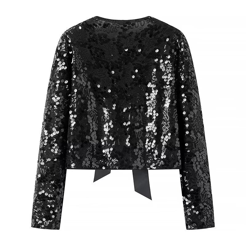 Sequin Bow-Tie Cropped Jacket