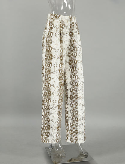 Snake Print High-Waisted Casual Pants