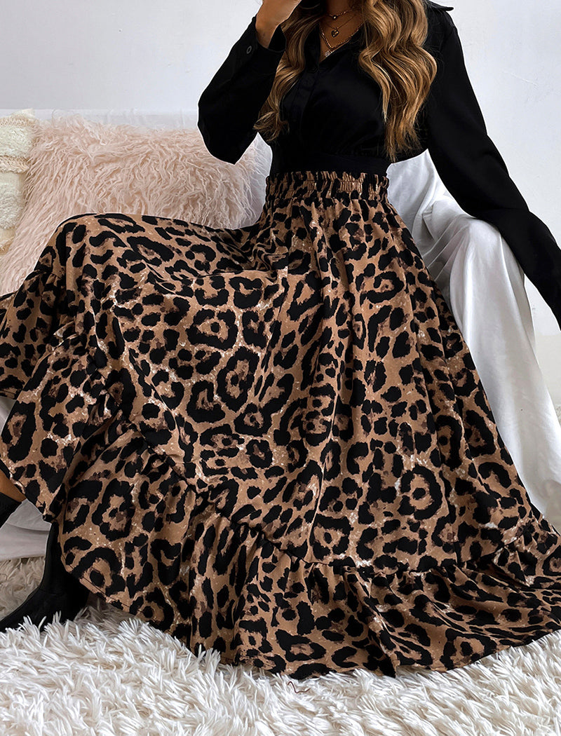 Flowy Leopard Print Midi Skirt