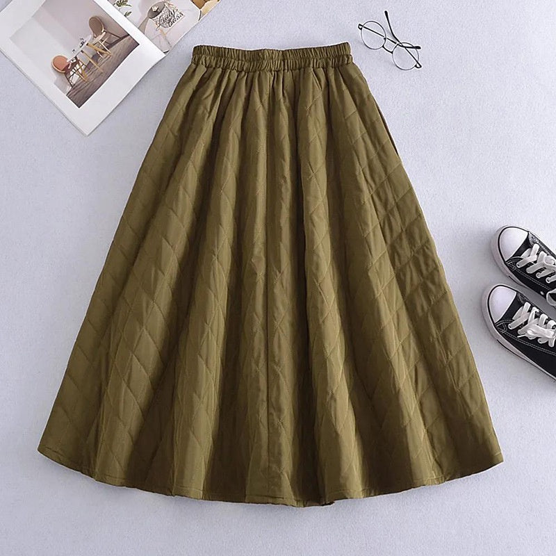 A-Line Elastic Waistband Midi Skirt