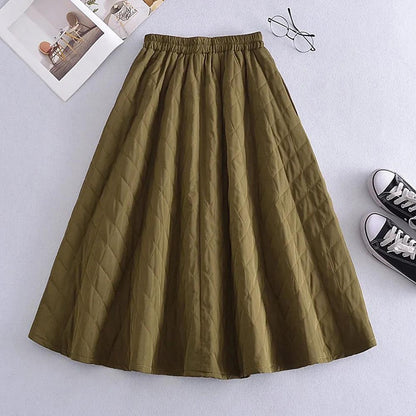 A-Line Elastic Waistband Midi Skirt