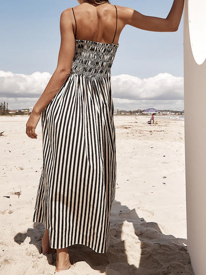 Smocked Striped Maxi Dress