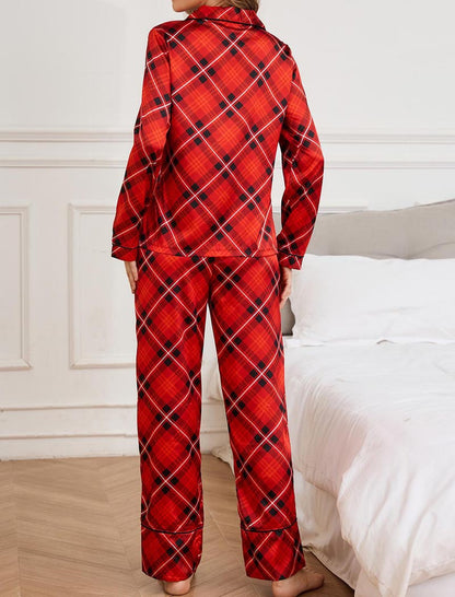 Plaid Long-Sleeve Top and Pants Pajama Set