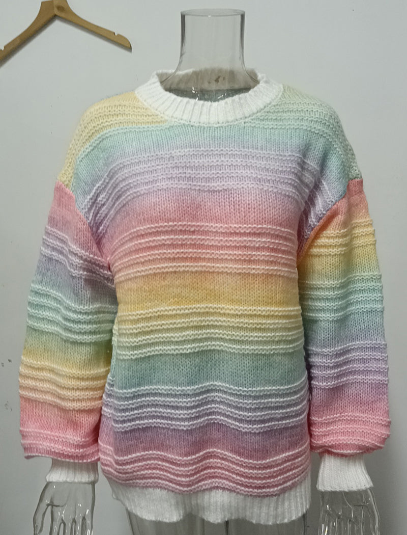 Pastel Striped Knit Pullover Sweater