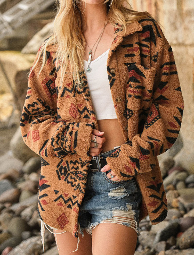 Cozy Oversized Aztec Pattern Shacket