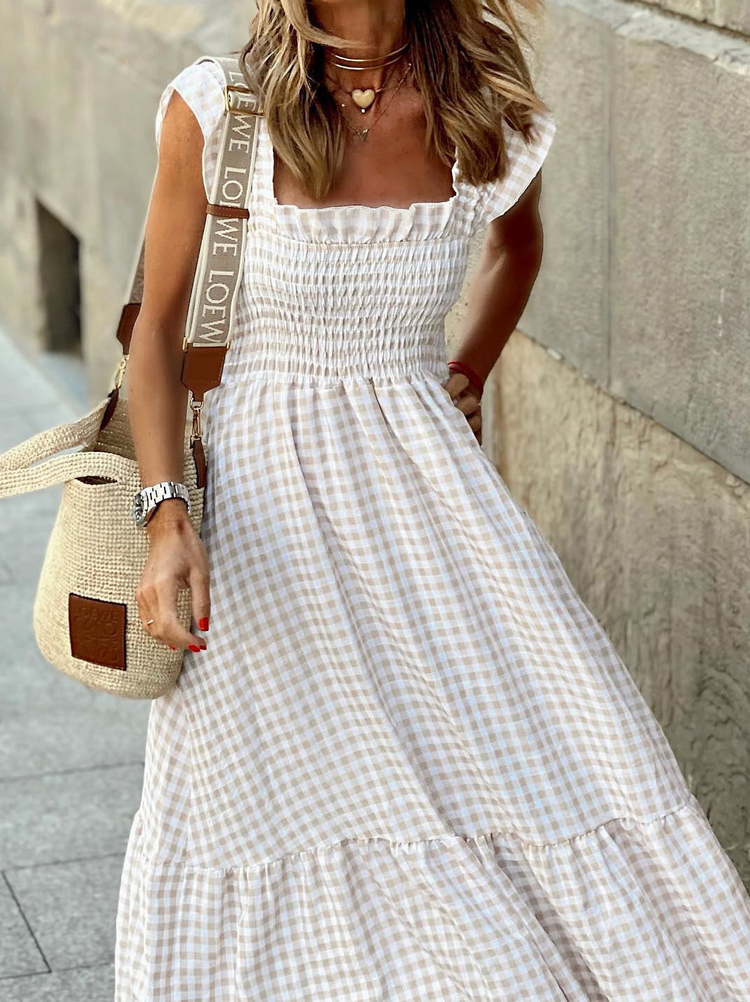 Gingham Smocked Maxi Dress