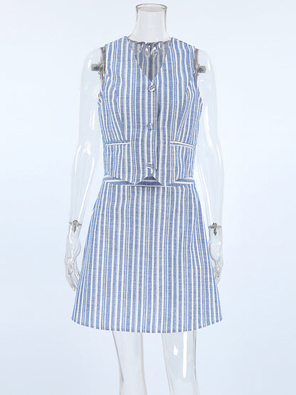 Striped Vest and Skirt Set