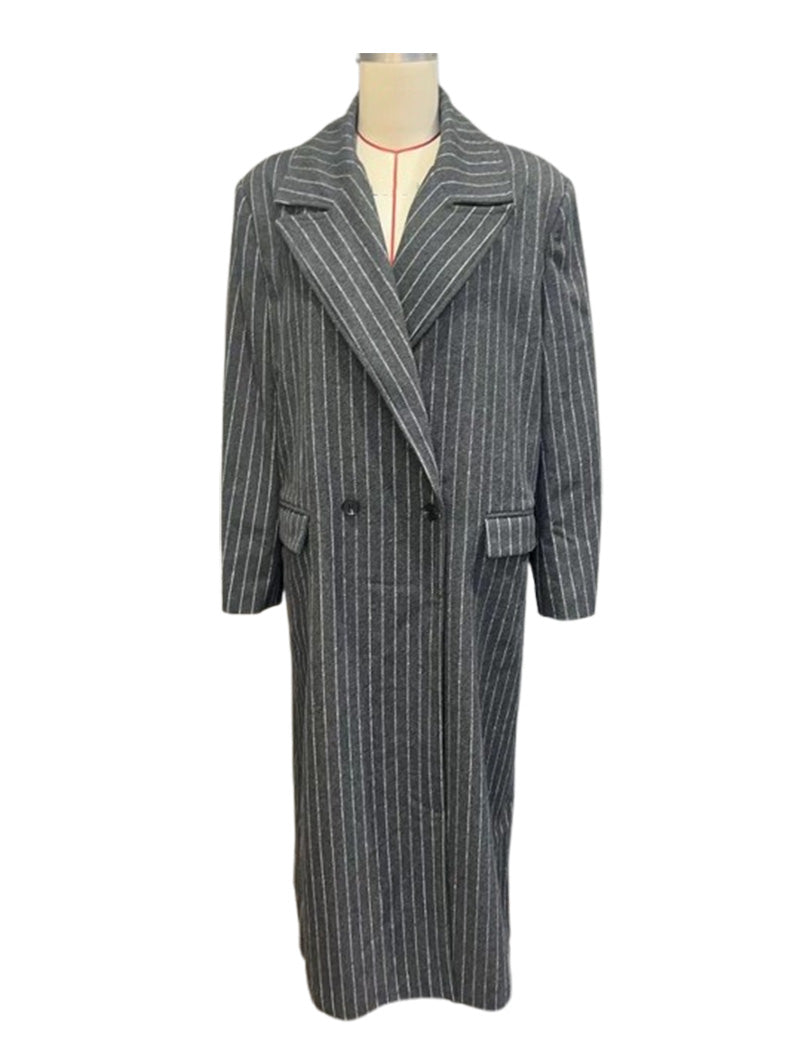 Stripe Print Lapel Coat