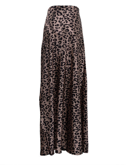 Leopard Print Satin Maxi Skirt