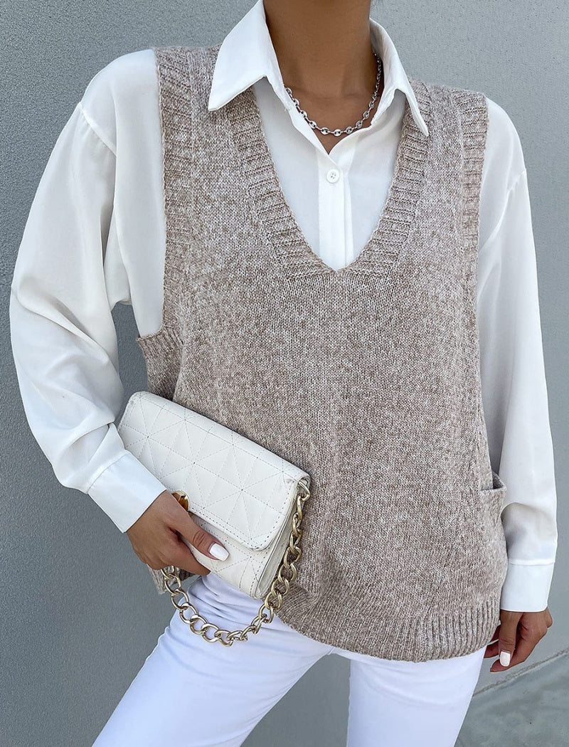V-Neck Pocketed Knit Vest