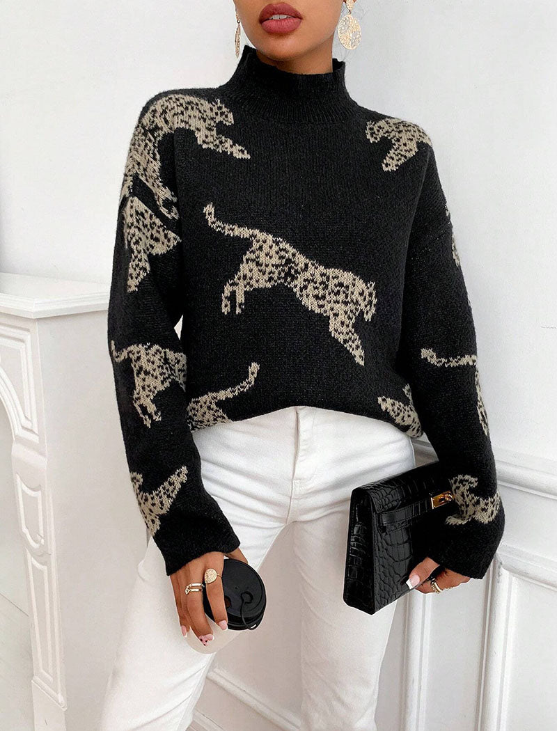 Leopard Pattern Knit Sweater