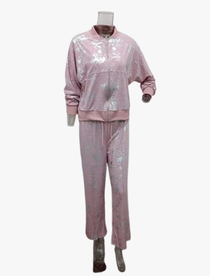 Metallic Print Zip-Up Lounge Set