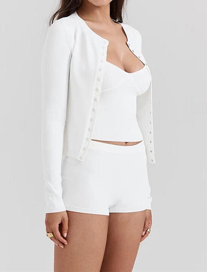 Knit Hoodie and Corset and Shorts Set
