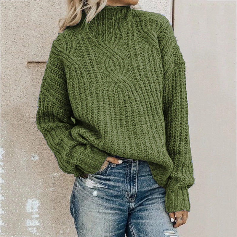 Cable Knit High-Neck Sweater