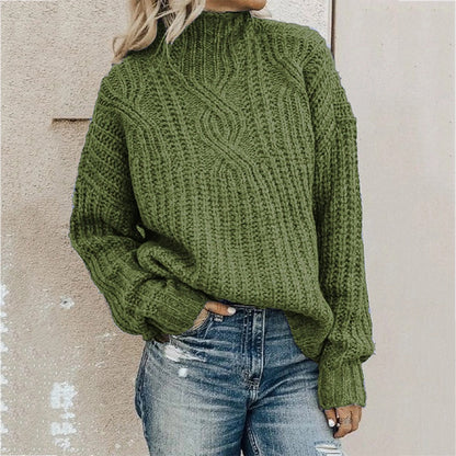 Cable Knit High-Neck Sweater